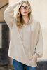 Apricot Khaki Crinkle Rib Kangaroo Pocket Oversized Hoodie