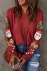 Red Sequined Graphic Christmas Casual Pullover Top