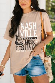 Khaki NASHVILLE MUSIC FESTIVAL Guitar Graphic T Shirt (size: (US 8-10)M)