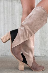 Coffee Suede Calf Length Chunky Heel Boots (size: (US 6)37)