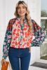 Red Colorblock Floral Print Puff Sleeve Shirt