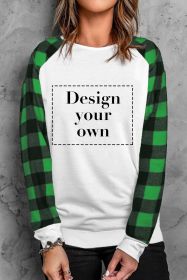 Blank Sweatshirt - Green Casual Buffalo Plaid Raglan Sleeve Top Customized (size: (US 18-20)2XL)