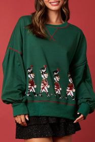 Blackish Green Nutcracker Sequin Round Neck Sweatshirt (size: (US 12-14)L)