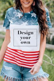 Blank T Shirt - American Flag Print Short Sleeve T Shirt Customized (size: (US 18-20)2XL)