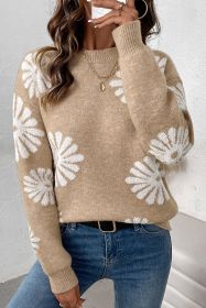 Pale Khaki Floral Print Round Neck Sweater (size: (US 8-10)M)