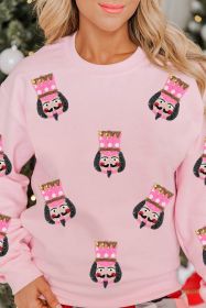 Pink Sequin Nutcracker Graphic Drop Shoulder Christmas Sweatshirt (size: (US 20-22)2XL)