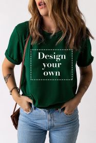 Blank T Shirt - Green Casual Solid Color Crew Neck Tee Customized (size: (US 18-20)2XL)