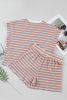 Pink Stripe Crew Neck Tee & Tassel Drawstring Shorts Set