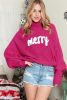 Rose Red Turtle Neck Batwing Sleeve Merry Christmas Sweater