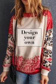 Red Tie Dye Leopard Casual Drop Shoulder Sweatshirt Customized (size: (US 18-20)2XL)
