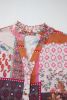 Red Boho Abstract Patchwork Bubble Sleeve Blouse