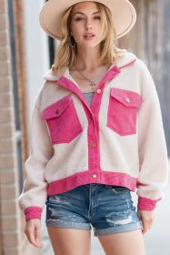 Multicolor Button Up Corduroy and Sherpa Jacket with Flap Pockets (size: (US 8-10)M)