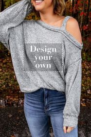 Blank Sweatshirt - Gray Loose Fit Long Sleeve One Shoulder Top Customized (size: (US 18-20)2XL)
