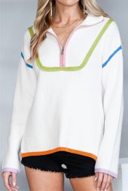 White Contrast Trim Half Zip Pullover Sweater (size: (US 8-10)M)