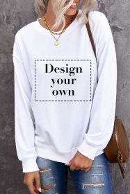 Blank Sweatshirt - White Plain Comfy Knit Pullover Sweatshirt Customized (size: (US 18-20)2XL)
