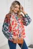 Red Colorblock Floral Print Puff Sleeve Shirt