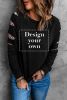 Blank Sweatshirt - Black Leopard Print Distressed Raglan Sleeve Sweatshirt Customized
