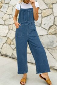 Dusk Blue Adjustable Tie Straps Cropped Wide Leg Casual Denim Overalls (size: (US 8-10)M)