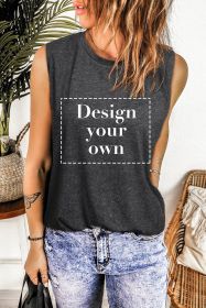 Blank Tank Top - Black Solid Color Crew Neck Loose Tank Top Customized (size: (US 18-20)2XL)