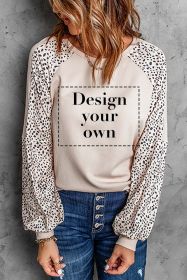 Blank Sweatshirt - Blush Pink Bishop Sleeve Animal Print Long Sleeve Shirt Customized (size: (US 18-20)2XL)