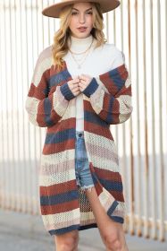 Dark Blue Color Block Striped Cut Out Knit Cardigan (size: (US 18-20)2XL)