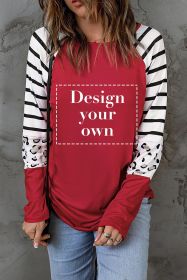 Blank Sweatshirt - Red Striped Animal Print Long Sleeve Top Customized (size: (US 18-20)2XL)