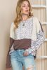 Leopard Print Exposed Seam Patchwork Pullover Long Sleeve Top