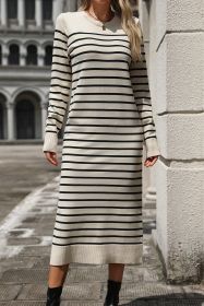 White Striped Casual Knitted Midi Dress (size: (US 4-6)S)