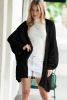 Black Casual Hollowed Knit Dolman Sleeve Cardigan