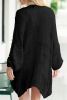 Black Casual Hollowed Knit Dolman Sleeve Cardigan