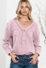 Pink Gauze Raw Hem Long Sleeve Henley Top