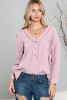 Pink Gauze Raw Hem Long Sleeve Henley Top