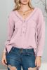 Pink Gauze Raw Hem Long Sleeve Henley Top
