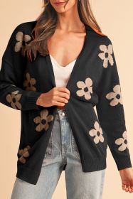 Black 60s Vintage Flower Drop Shoulder Cardigan (size: (US 20-22)2XL)