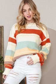 White Striped Color Block Drop Shoulder Knit Sweater (size: (US 8-10)M)