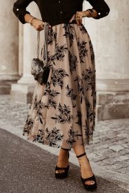 Apricot Floral Leaves Embroidered High Waist Maxi Skirt (size: (US 4-6)S)