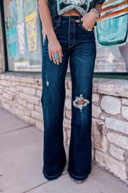 Real Teal High Rise Ripped Bell Bottom Jeans (size: 14)