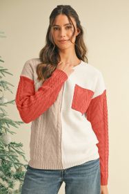 Gold Flame Colorblock Pocket Drop Shoulder Sweater (size: (US 8-10)M)