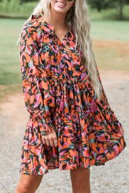 Red Boho Floral Print Shirred Cuffs Mini Tiered Dress (size: (US 4-6)S)