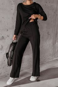 Black Solid Pullover And Seamed Casual Pants Set (size: (US 4-6)S)