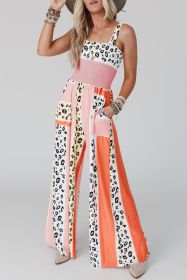 Pink Leopard Color Block Patchwork Strap Jumpsuit (size: (US 4-6)S)