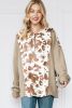 Apricot Animal Print Knitted Sleeve Patchwork Henley Top