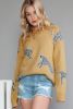 Camel Color Animal Print Drop Shoulder Knit Sweater