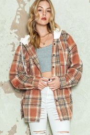 Multicolor Plaid Puff Sleeve Hooded Shacket (size: (US 4-6)S)