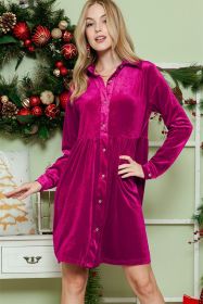 Rose Long Sleeve Ruffle Velvet Button Up Shirt Dress (size: (US 4-6)S)