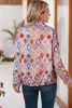 Multicolour Checkered Floral Print Snap Buttons Coat