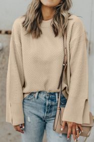 Parchment Solid Textured Knit Split Cuff Drop Shoulder Sweater (size: (US 12-14)L)
