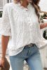 White Frill Neck Puff Sleeve Button Eyelet Blouse