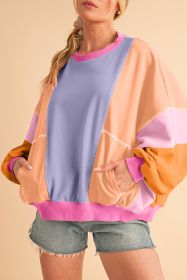 Orchid Petal Colorblock Patchwork Drop Shoulder Top (size: (US 12-14)L)