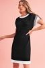 Black Ribbed Colorblock Patched Pocket T Shirt Dress